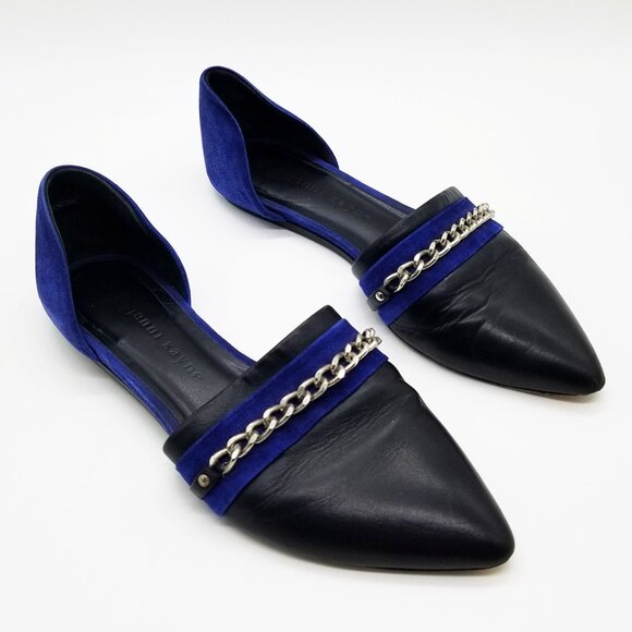 Jenni Kayne Chain D’Orsay Flats Slip On Black/Ink Royal Cobalt Blue Size 37 $595 - Picture 3 of 16